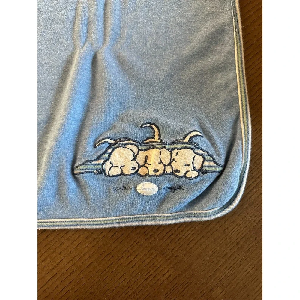 Carters Classics Puppies Puppy Dogs Blue Striped Back Baby Blanket Cotton